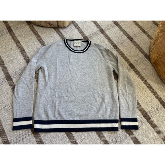 Jumper 1234 Cashmere Crew Neck Stripe Sweater Women’s Small 2 Gray Blue White - Picture 1 of 9